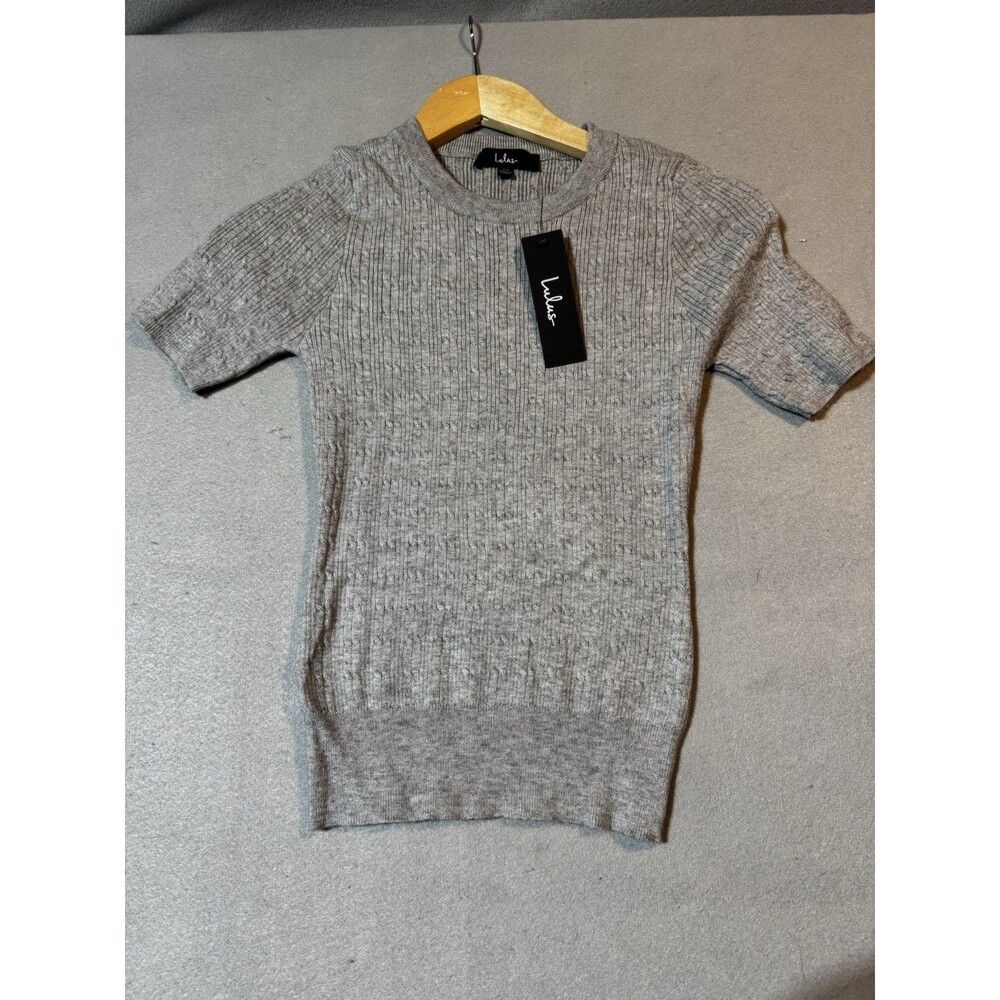 NWT Lulus Womens Gray Knit Short Sleeve Sweater XS